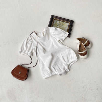 半袖ロンパース レースニット半袖パフスリーブロンパース【mh0010205】