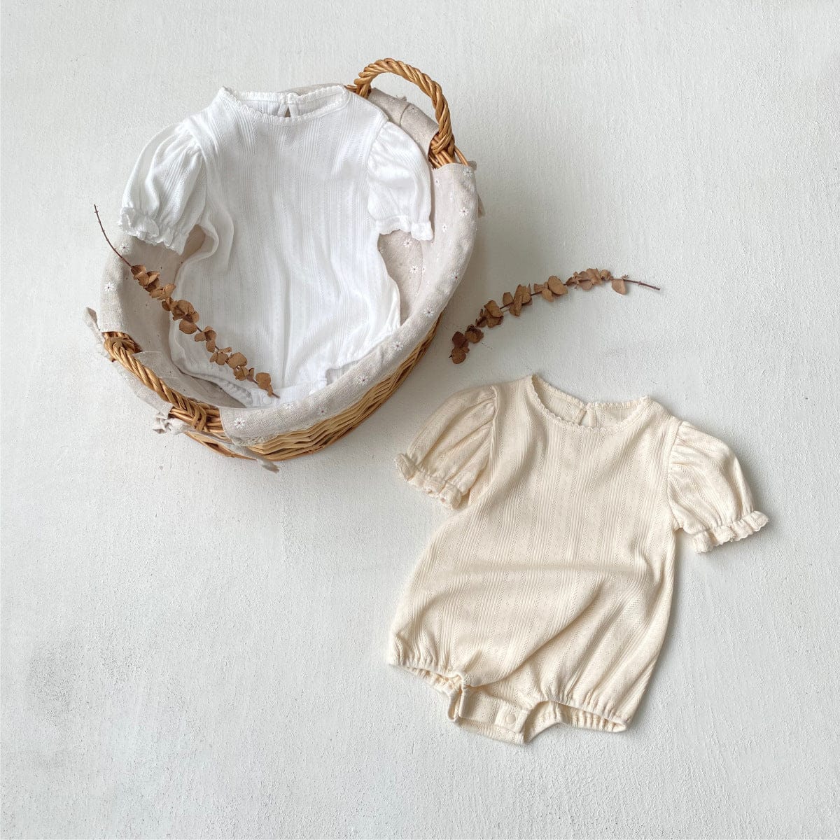 半袖ロンパース レースニット半袖パフスリーブロンパース【mh0010205】