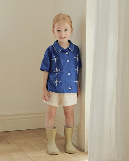 半袖シャツ・ブラウス フラワー刺繍ステッチ半袖シャツ【mh0010209】