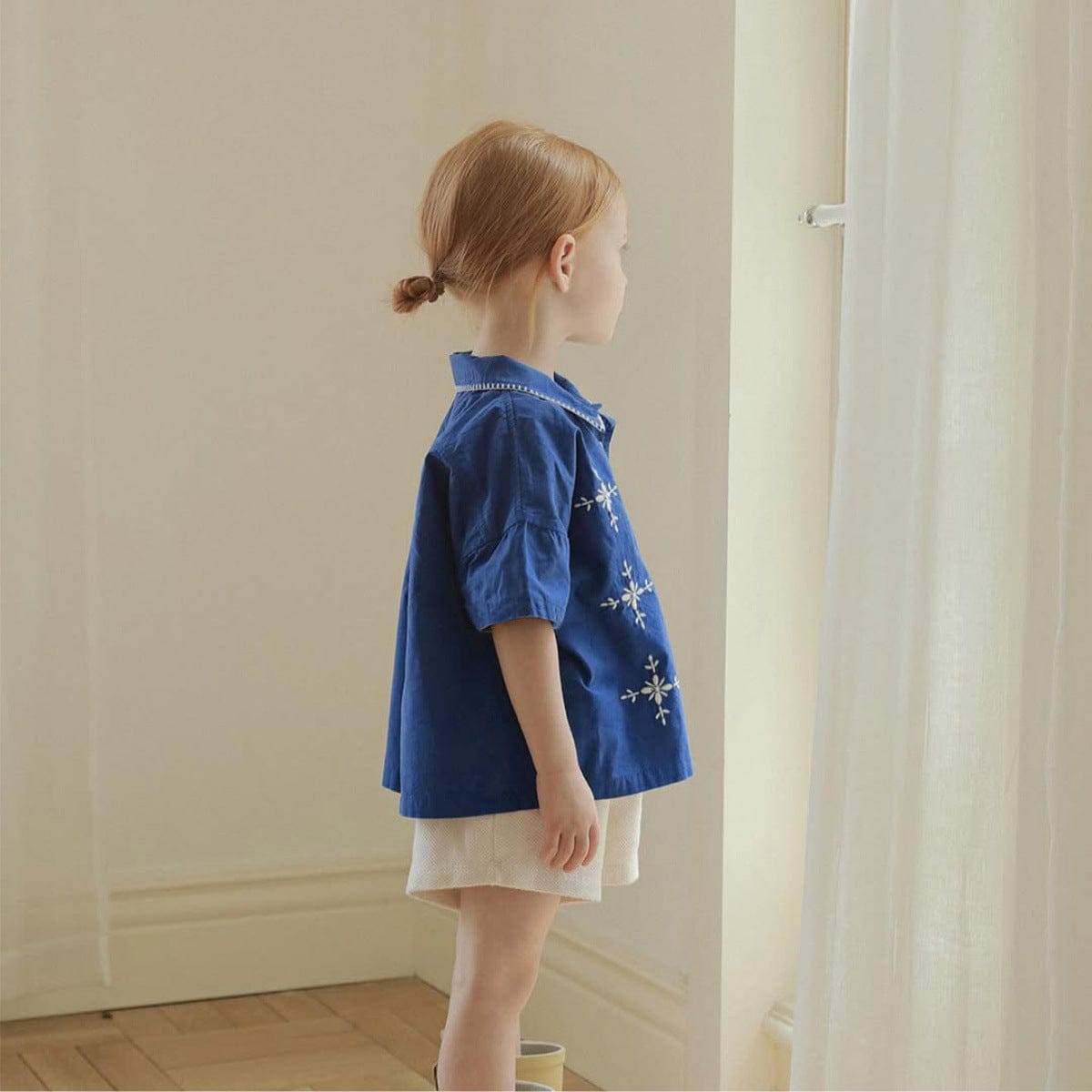 半袖シャツ・ブラウス フラワー刺繍ステッチ半袖シャツ【mh0010209】