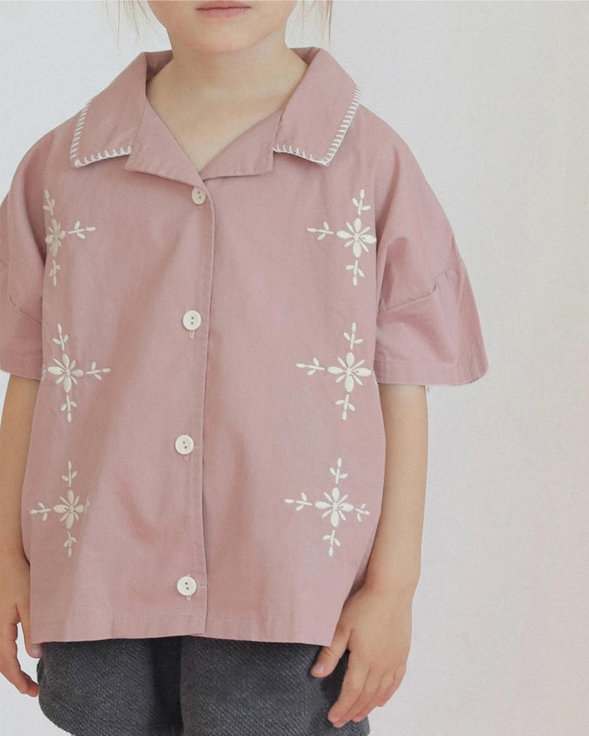 半袖シャツ・ブラウス フラワー刺繍ステッチ半袖シャツ【mh0010209】
