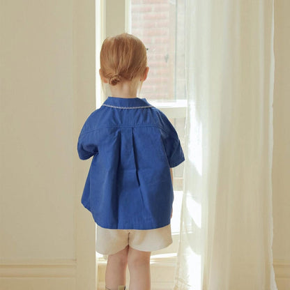 半袖シャツ・ブラウス フラワー刺繍ステッチ半袖シャツ【mh0010209】