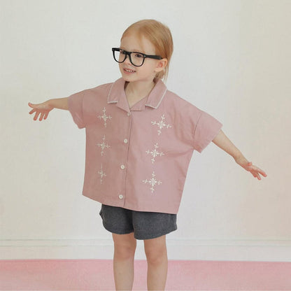 半袖シャツ・ブラウス フラワー刺繍ステッチ半袖シャツ【mh0010209】