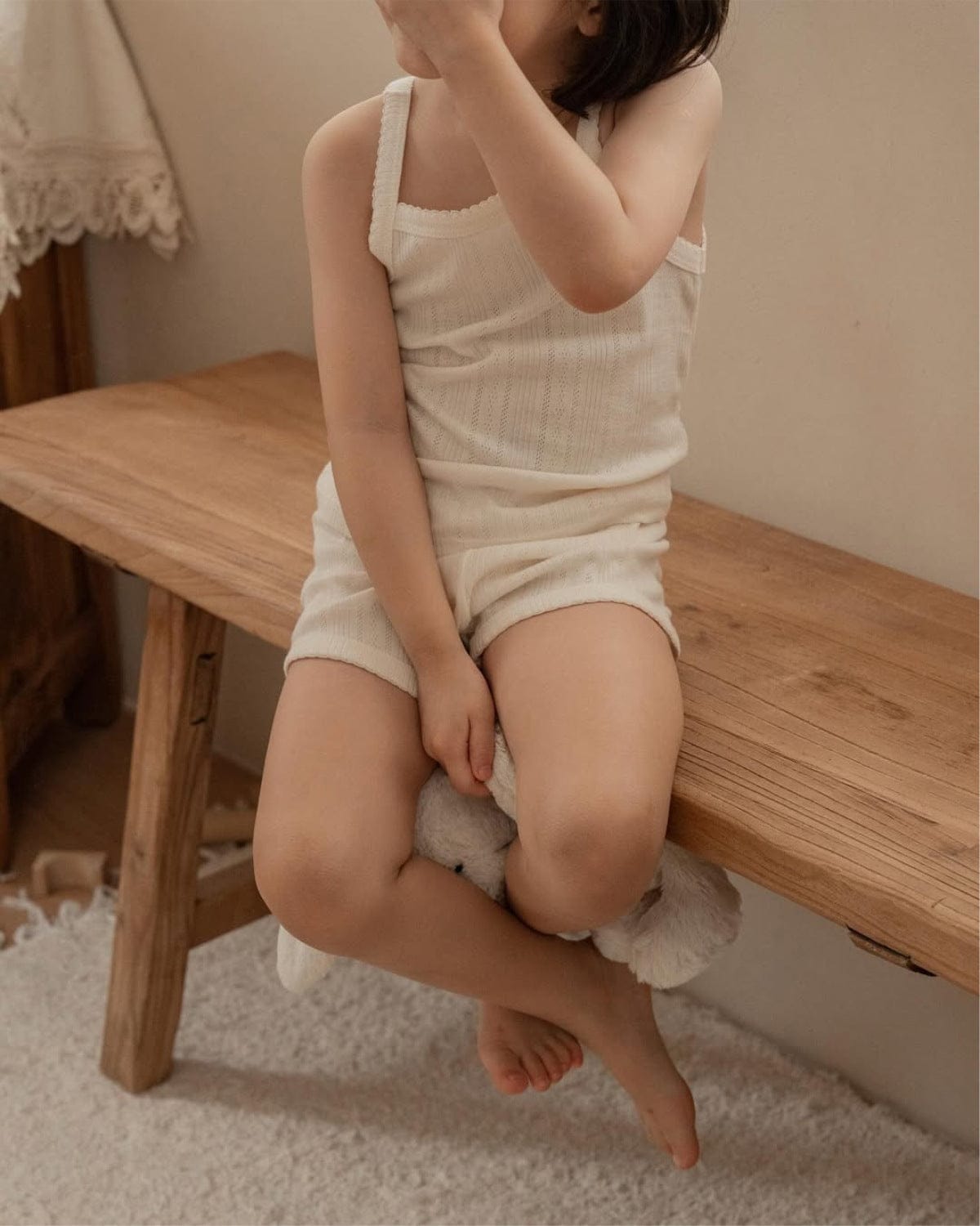 幼児用下着 レースニットキャミソールトップス+ショートパンツ ナチュラルインナーセット【mh0010212】