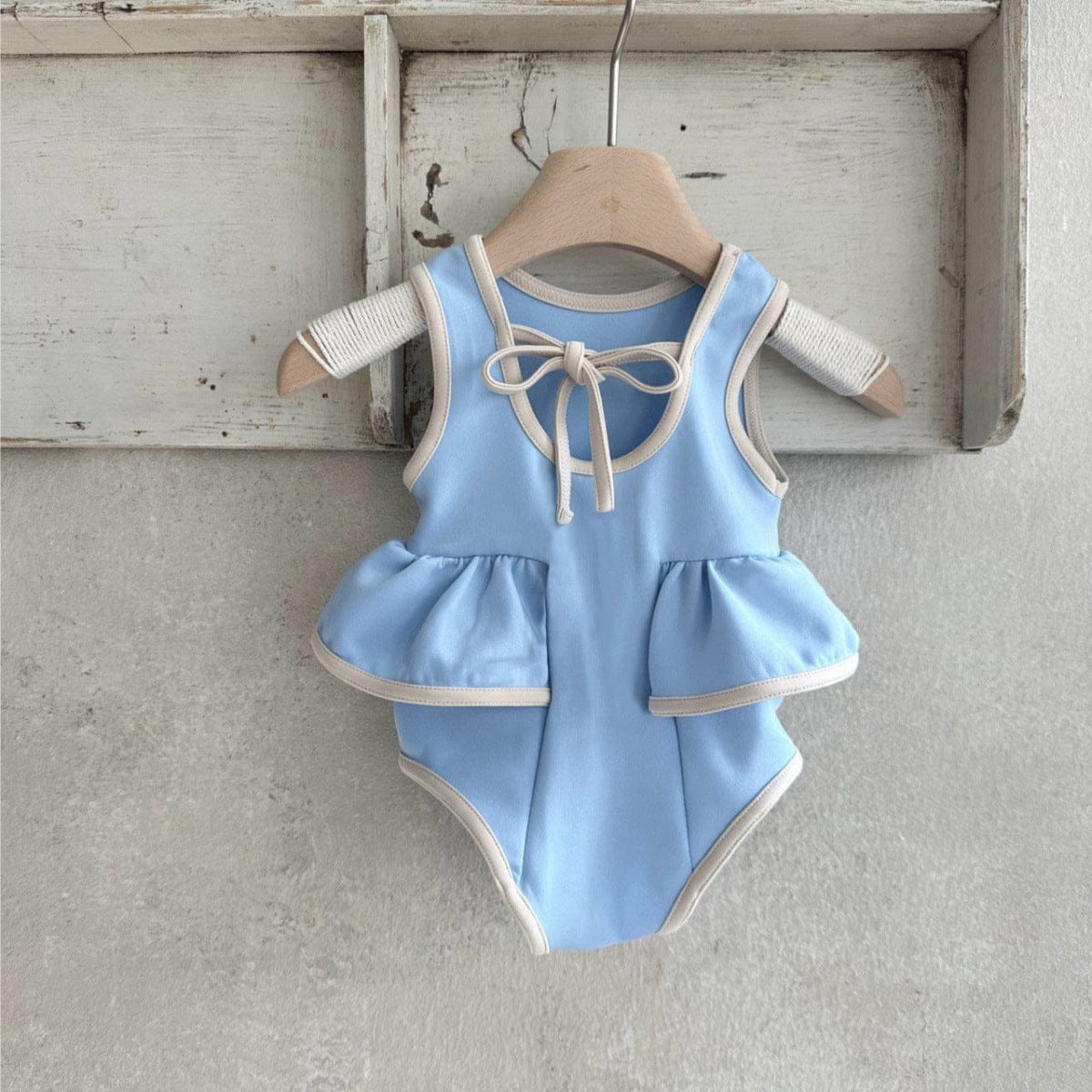 ベビー用水着 ベビー水着 サイドフリルノースリーブワンピーススイムウェア+帽子セット【mh0010216】