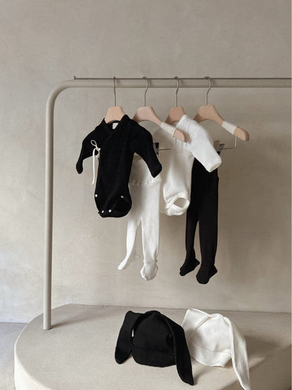 ロンパースセットアップ 長袖ベビー肌着ロンパース+足付きレギンスパンツ+うさ耳帽子セット【mh0010599】