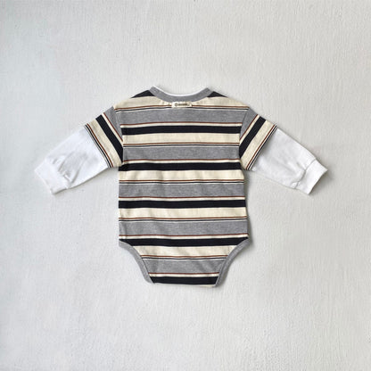 長袖ロンパース ボーダードッキング長袖ロンパース【mh0010601】