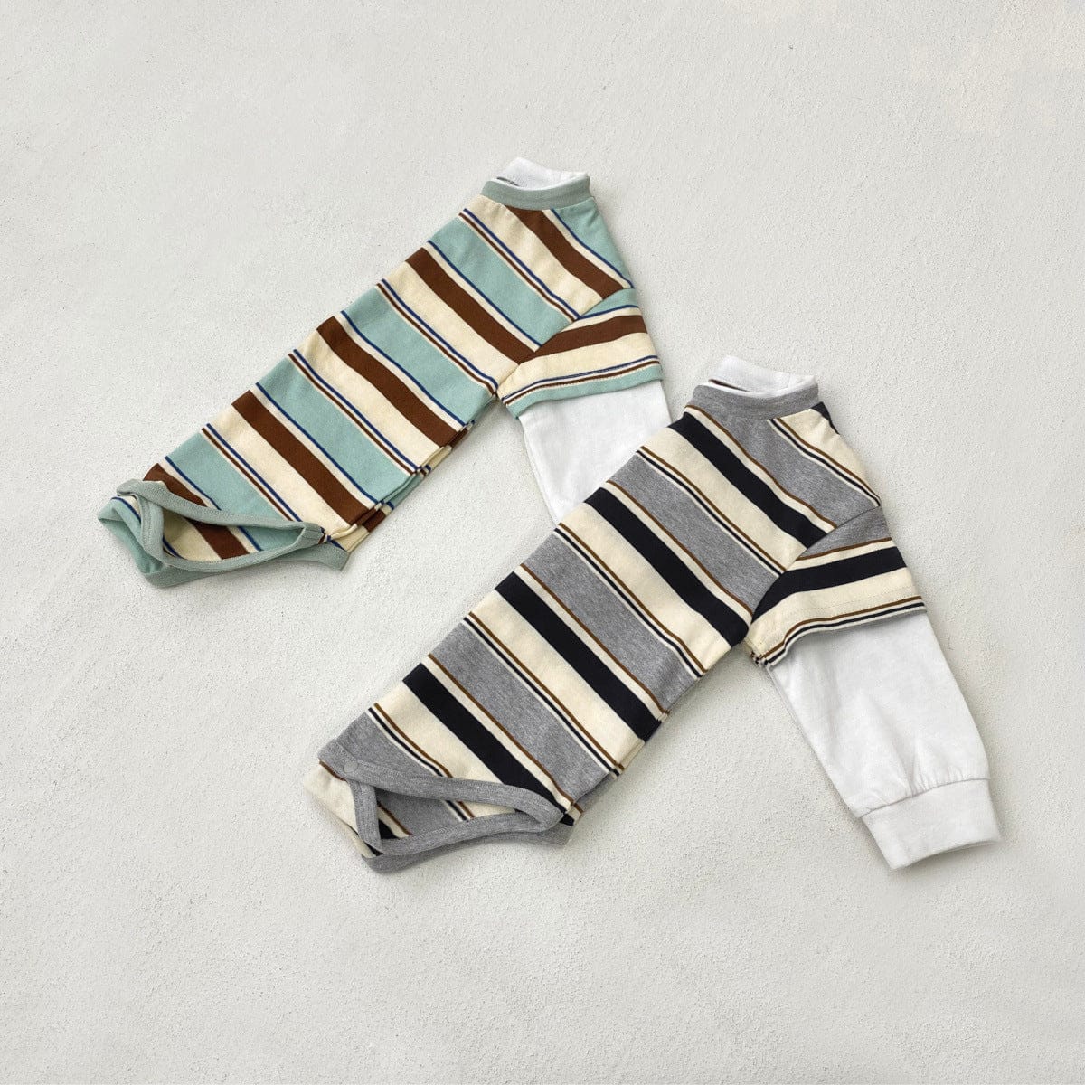 長袖ロンパース ボーダードッキング長袖ロンパース【mh0010601】