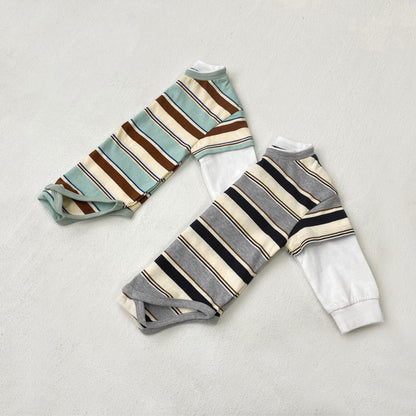 長袖ロンパース ボーダードッキング長袖ロンパース【mh0010601】