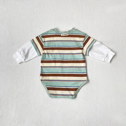 長袖ロンパース ボーダードッキング長袖ロンパース【mh0010601】