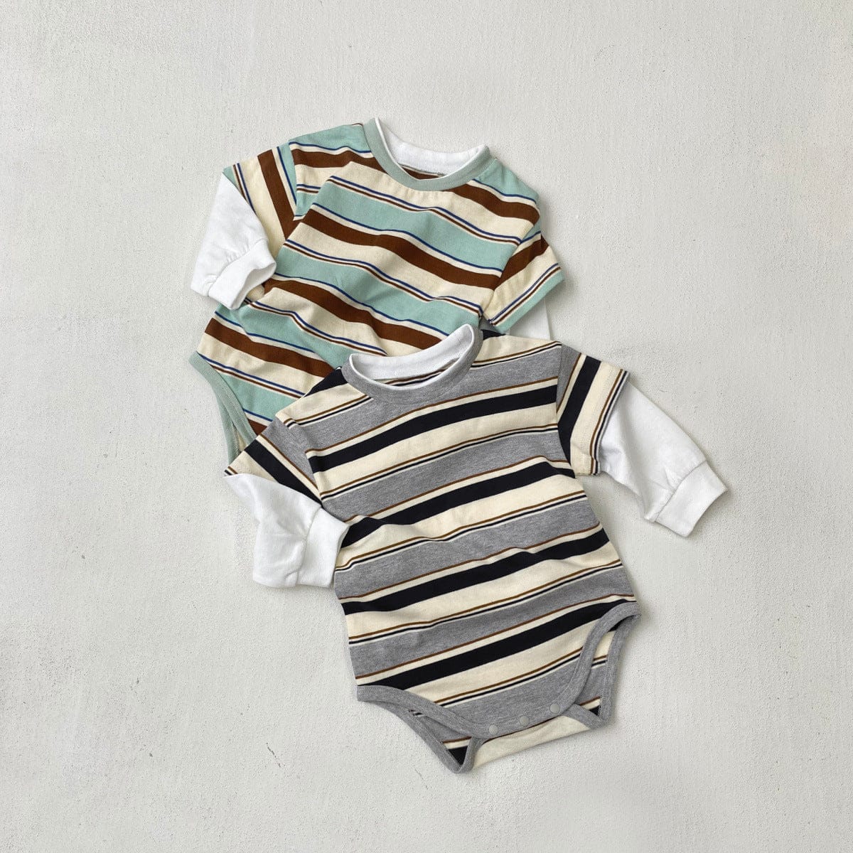 長袖ロンパース ボーダードッキング長袖ロンパース【mh0010601】