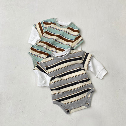 長袖ロンパース ボーダードッキング長袖ロンパース【mh0010601】