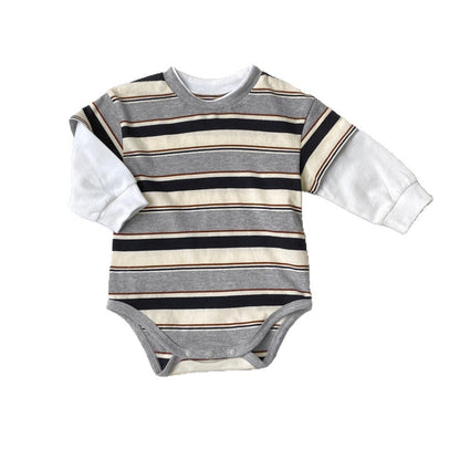 長袖ロンパース ボーダードッキング長袖ロンパース【mh0010601】