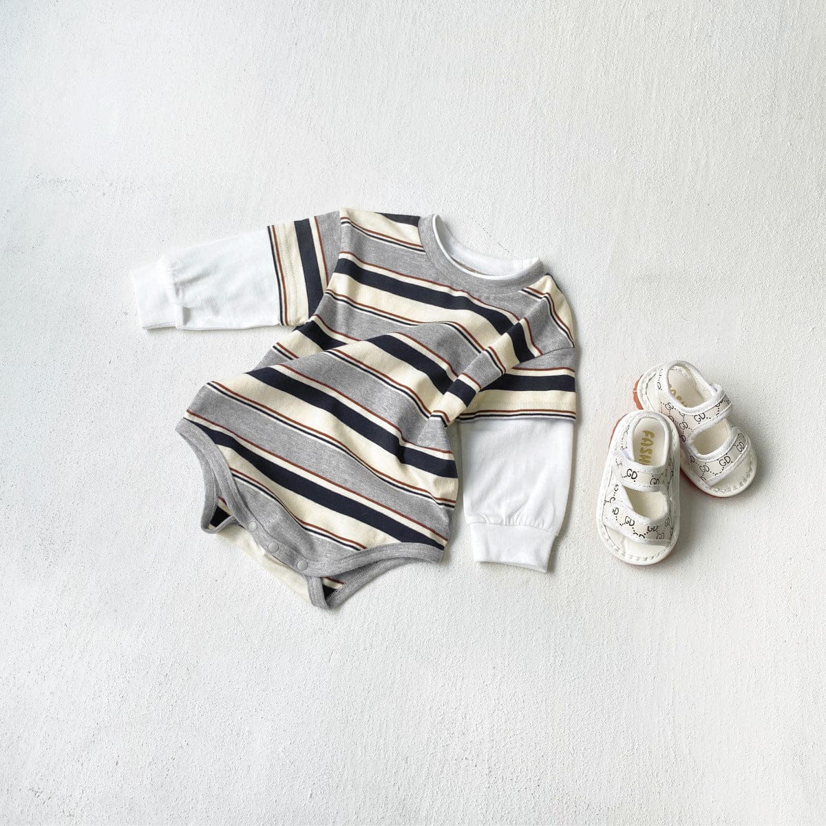 長袖ロンパース ボーダードッキング長袖ロンパース【mh0010601】