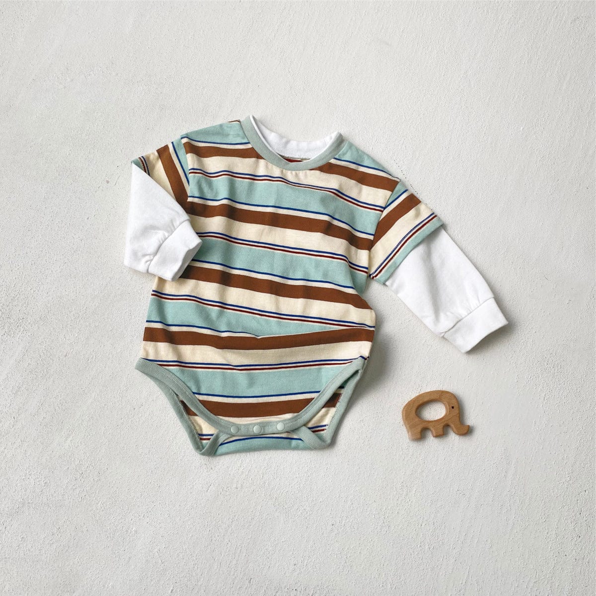 長袖ロンパース ボーダードッキング長袖ロンパース【mh0010601】