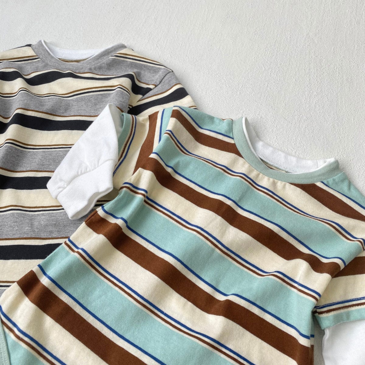 長袖ロンパース ボーダードッキング長袖ロンパース【mh0010601】