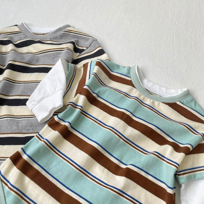 長袖ロンパース ボーダードッキング長袖ロンパース【mh0010601】