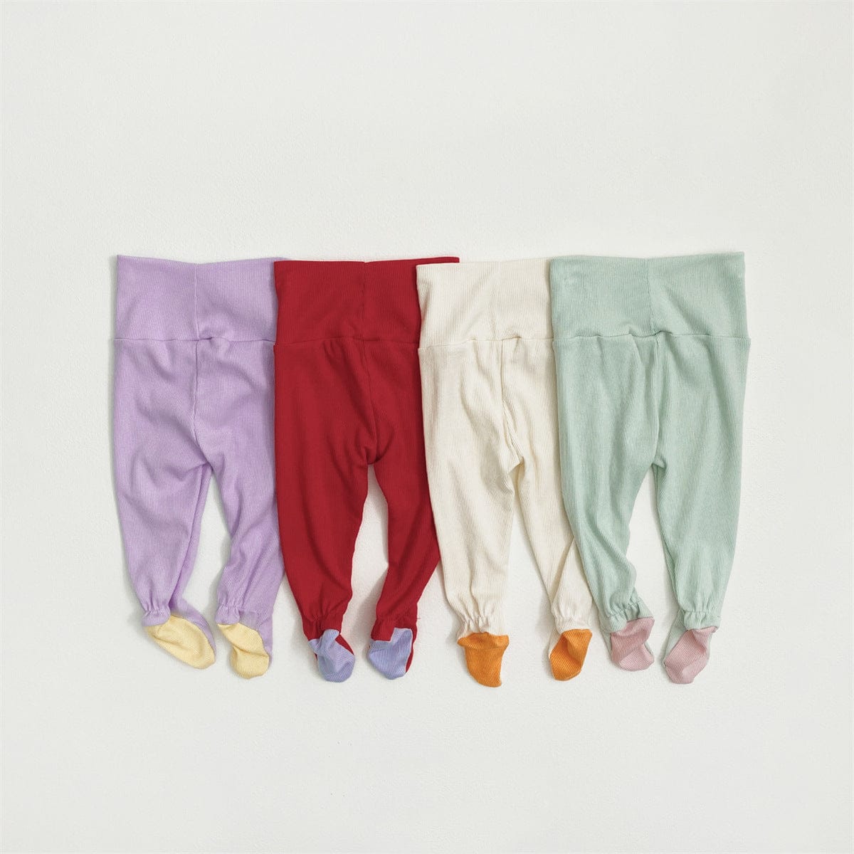 ロンパースセットアップ バイカラー長袖ロンパース+足付きレギンスパンツ+ボンネット帽子セット【mh0010604】