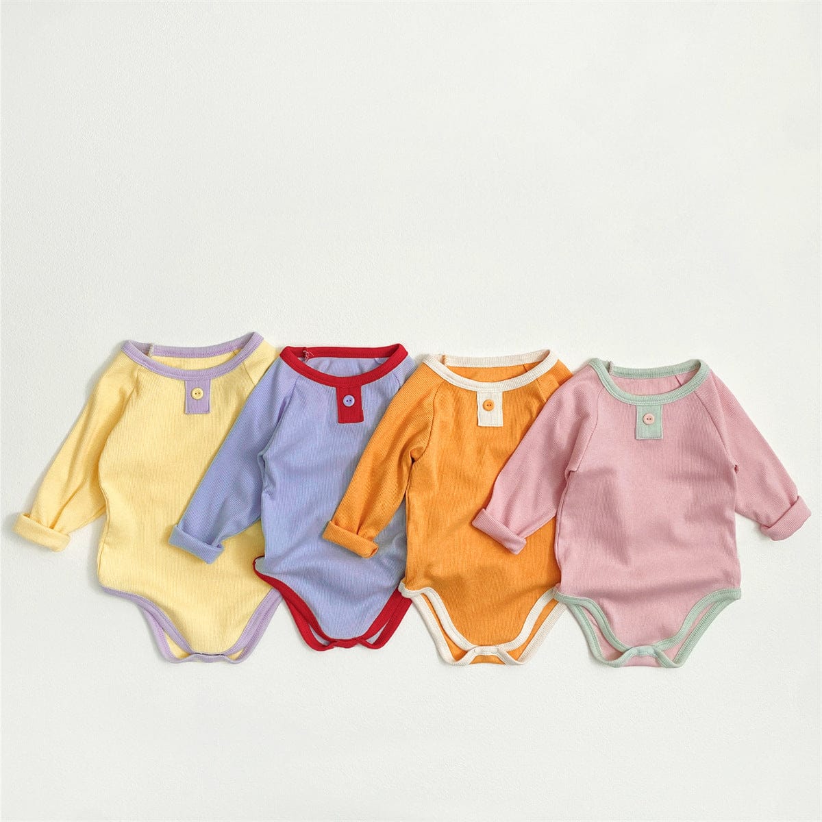 ロンパースセットアップ バイカラー長袖ロンパース+足付きレギンスパンツ+ボンネット帽子セット【mh0010604】