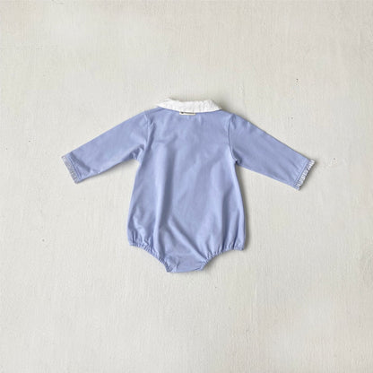 長袖ロンパース 丸襟長袖シャツロンパース【mh0010606】