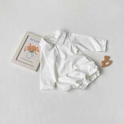 長袖ロンパース 丸襟長袖シャツロンパース【mh0010606】