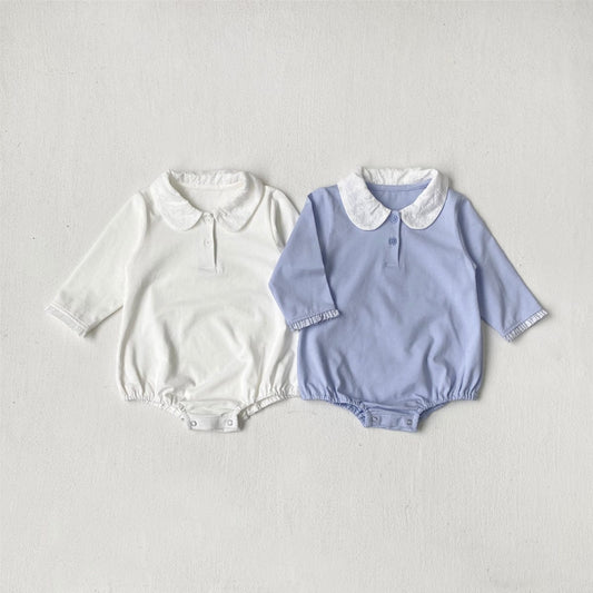 長袖ロンパース 丸襟長袖シャツロンパース【mh0010606】