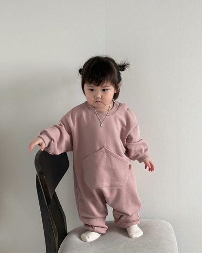 長袖ジャンプスーツ カンガルービッグポケット長袖ジャンプスーツロンパース【mh0010610】