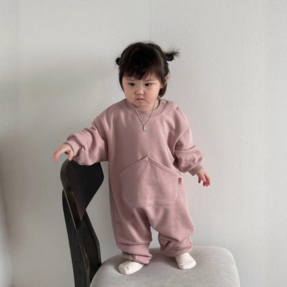 長袖ジャンプスーツ カンガルービッグポケット長袖ジャンプスーツロンパース【mh0010610】