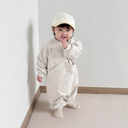 長袖ジャンプスーツ カンガルービッグポケット長袖ジャンプスーツロンパース【mh0010610】