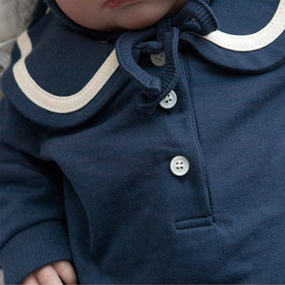 長袖ロンパース セーラーカラーロンパース ボンネット付き 長袖スウェット ボディスーツ【mh0010884】