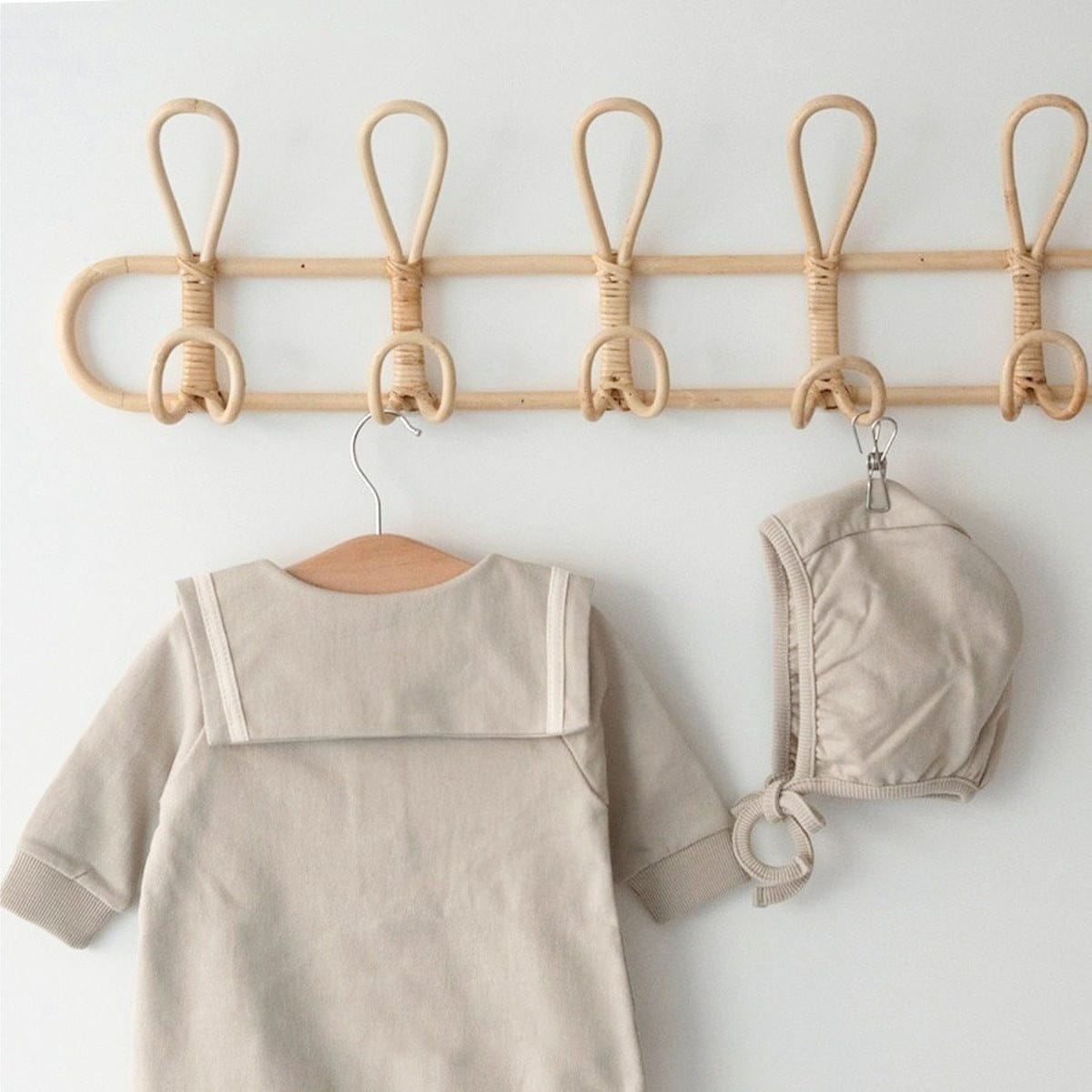 長袖ロンパース セーラーカラーロンパース ボンネット付き 長袖スウェット ボディスーツ【mh0010884】