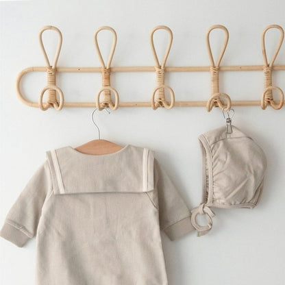 長袖ロンパース セーラーカラーロンパース ボンネット付き 長袖スウェット ボディスーツ【mh0010884】