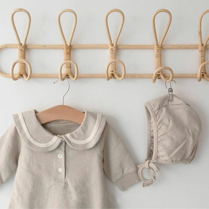 長袖ロンパース セーラーカラーロンパース ボンネット付き 長袖スウェット ボディスーツ【mh0010884】