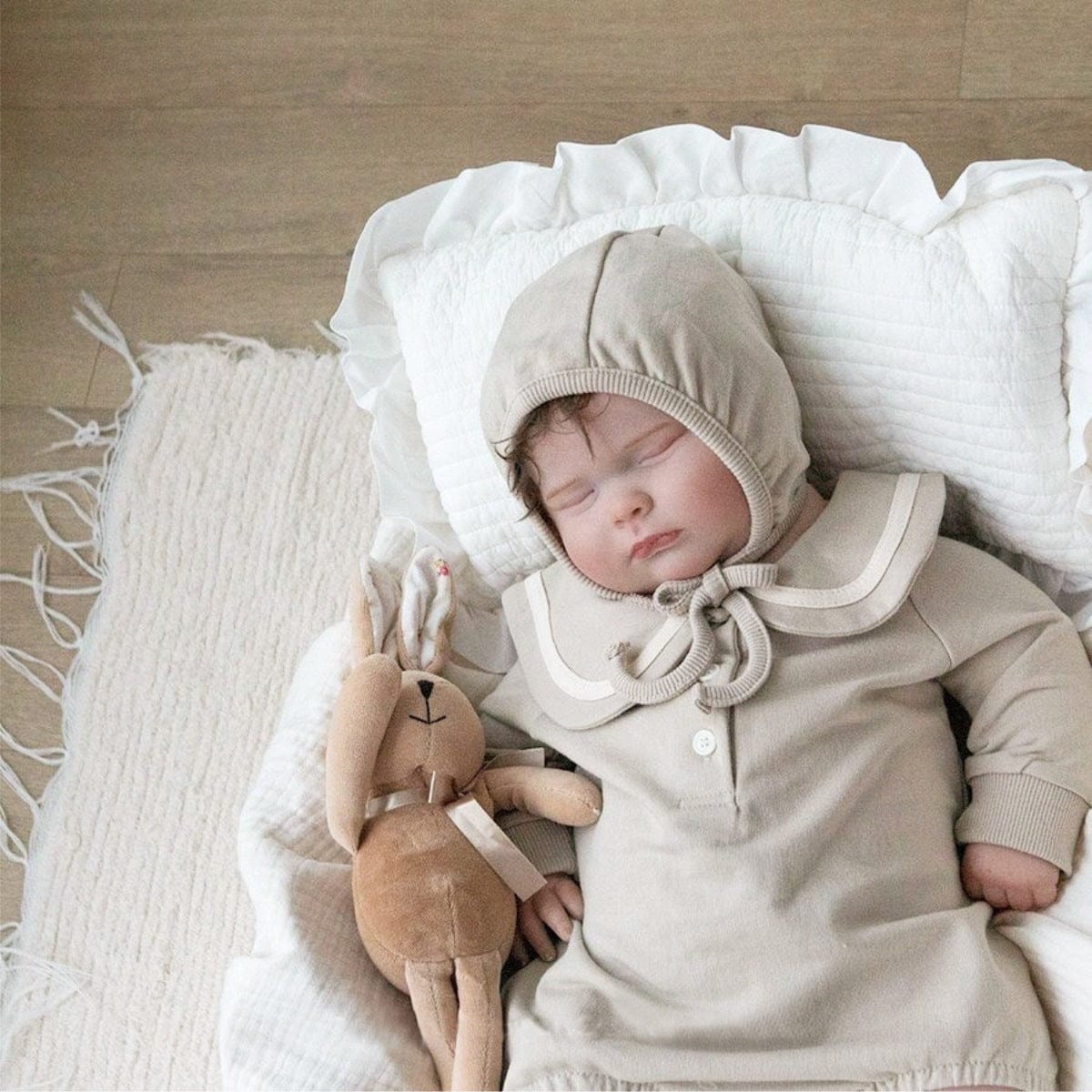 長袖ロンパース セーラーカラーロンパース ボンネット付き 長袖スウェット ボディスーツ【mh0010884】