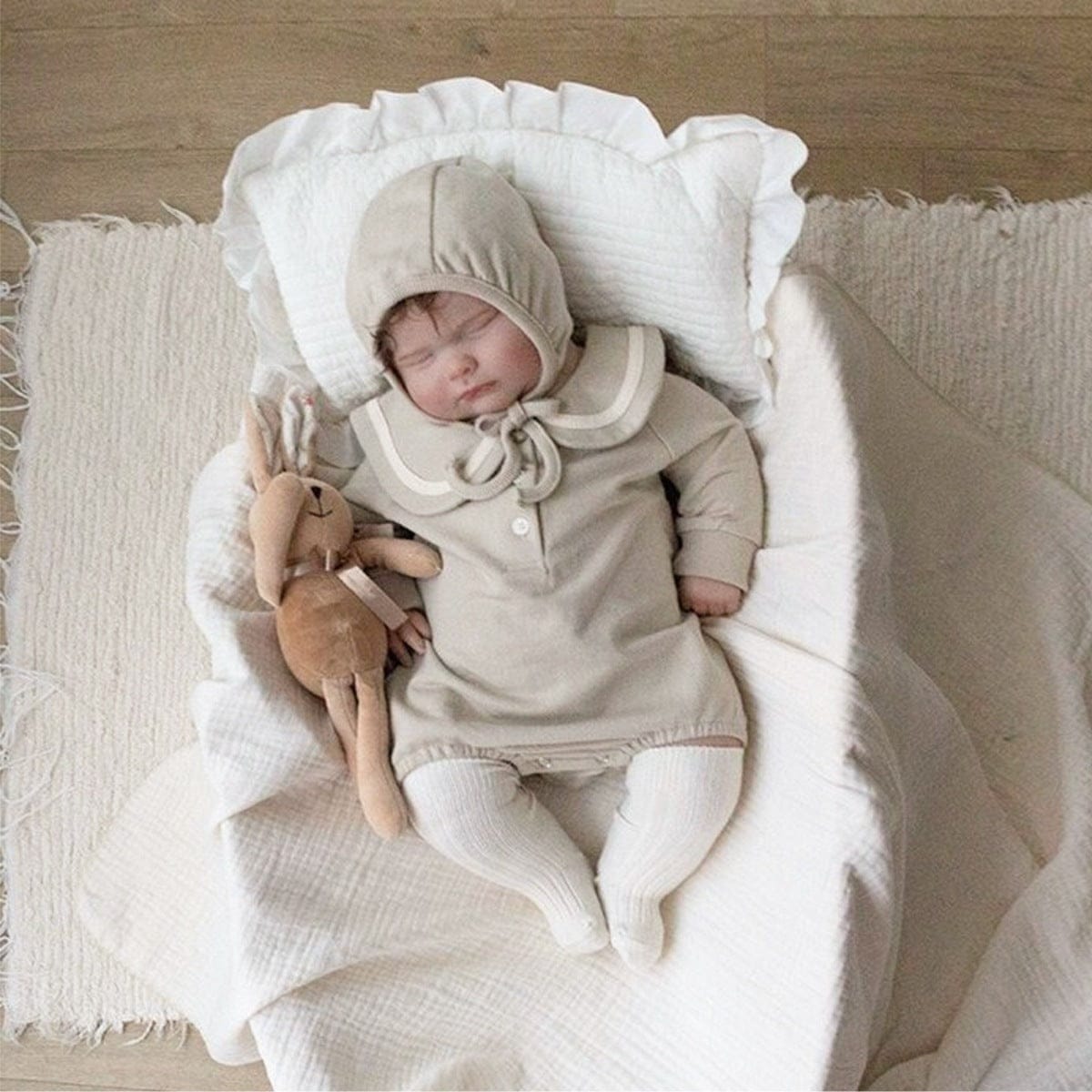 長袖ロンパース セーラーカラーロンパース ボンネット付き 長袖スウェット ボディスーツ【mh0010884】