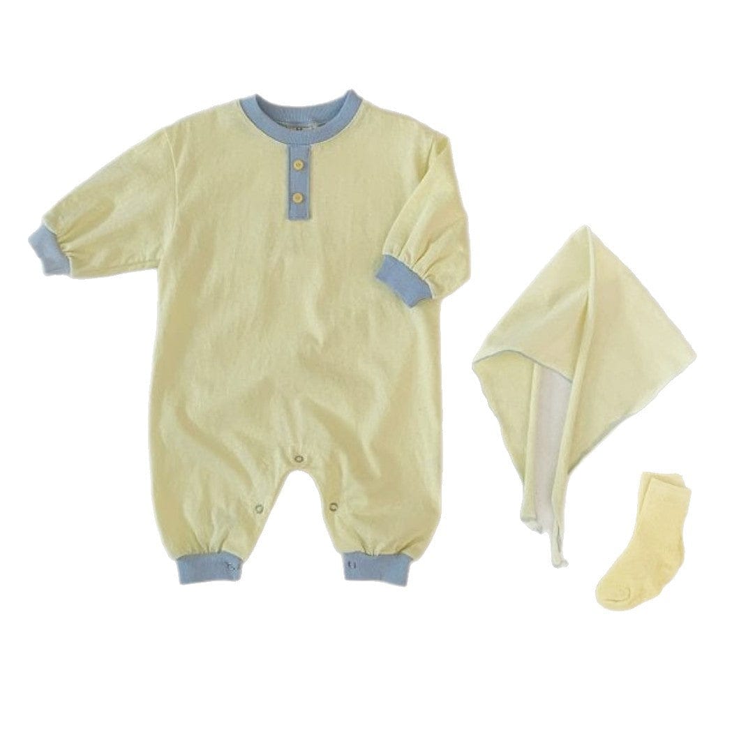 長袖ロンパース パステルカラーロンパース ショール付き バイカラー長袖コットンカバーオール【mh0010885】