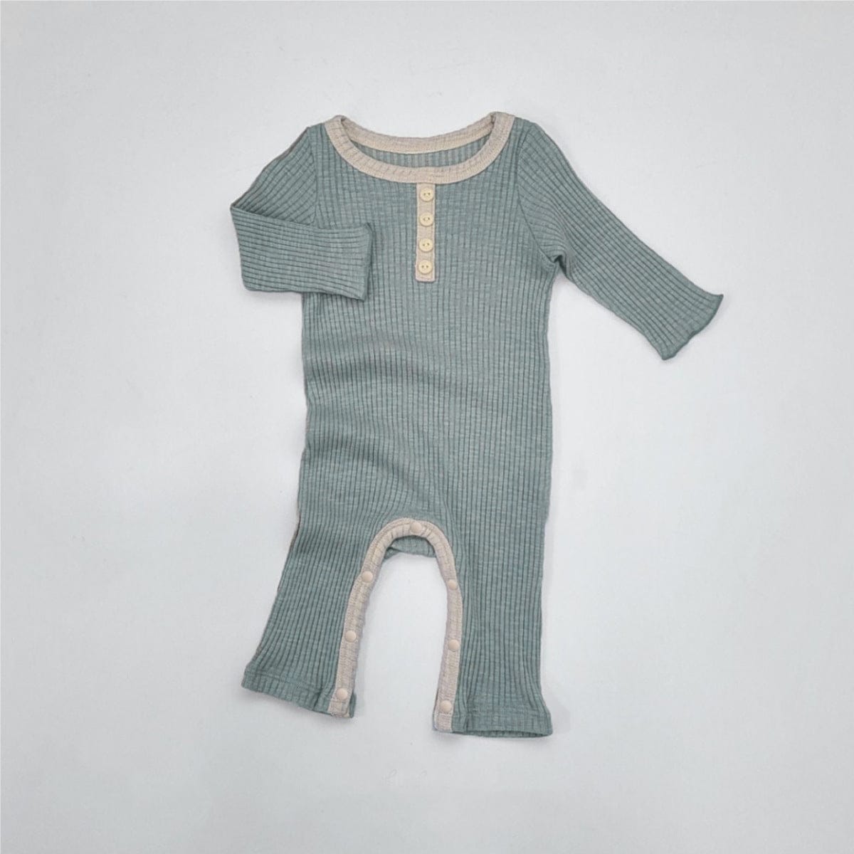 長袖ロンパース リブ編みロンパース 長袖 ヘンリーネック バイカラーパイピング コットンカバーオール【mh0010888】