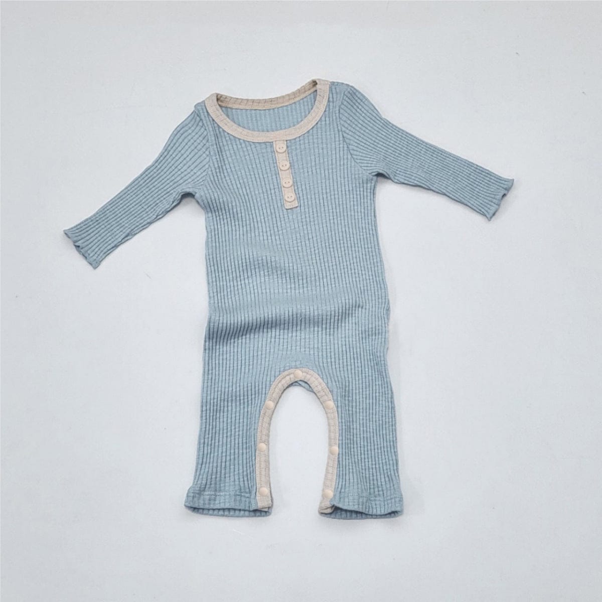 長袖ロンパース リブ編みロンパース 長袖 ヘンリーネック バイカラーパイピング コットンカバーオール【mh0010888】