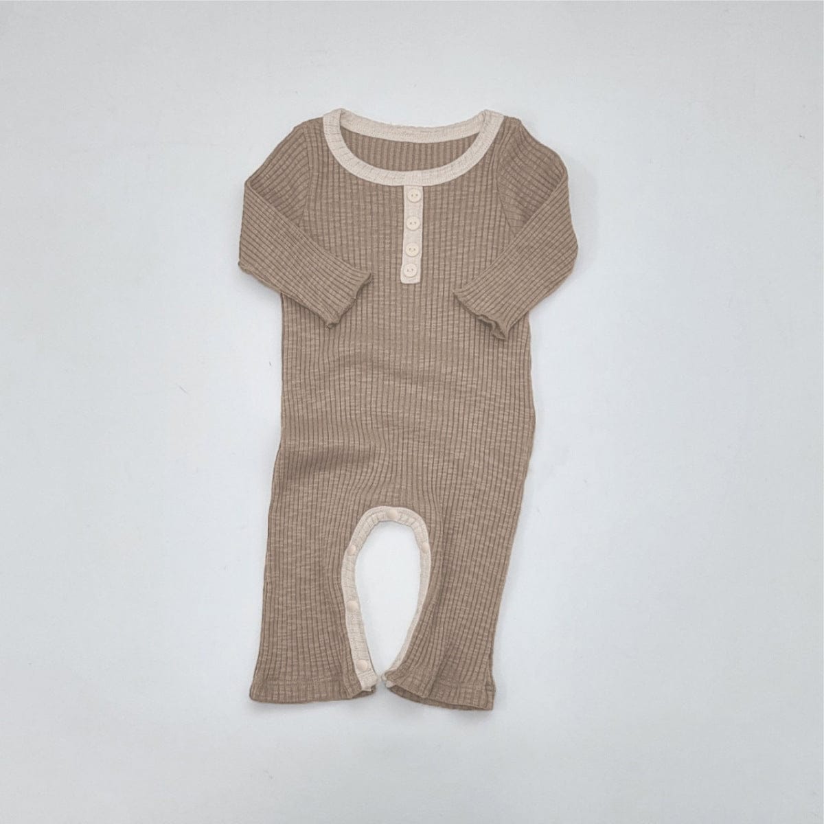 長袖ロンパース リブ編みロンパース 長袖 ヘンリーネック バイカラーパイピング コットンカバーオール【mh0010888】