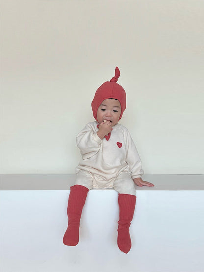 長袖ロンパース ハート刺繍ロンパース ラグラン袖 スウェット コットンボディスーツ【mh0010892】