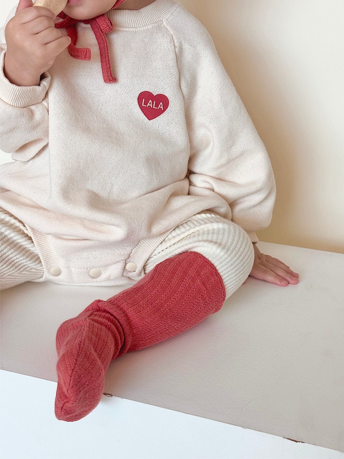 長袖ロンパース ハート刺繍ロンパース ラグラン袖 スウェット コットンボディスーツ【mh0010892】