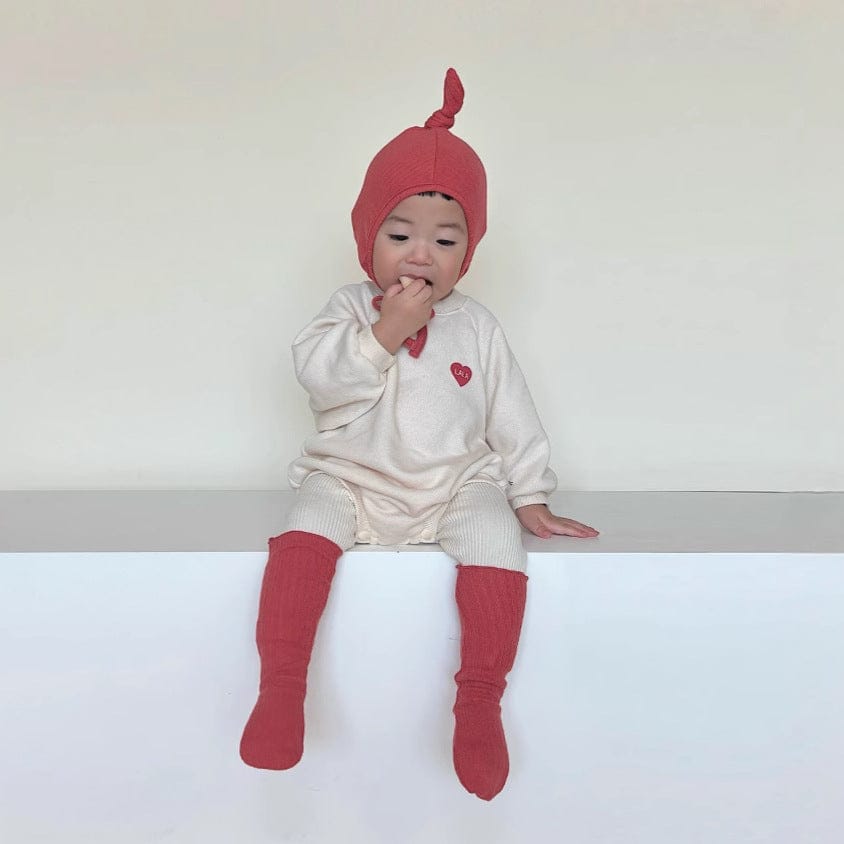 長袖ロンパース ハート刺繍ロンパース ラグラン袖 スウェット コットンボディスーツ【mh0010892】