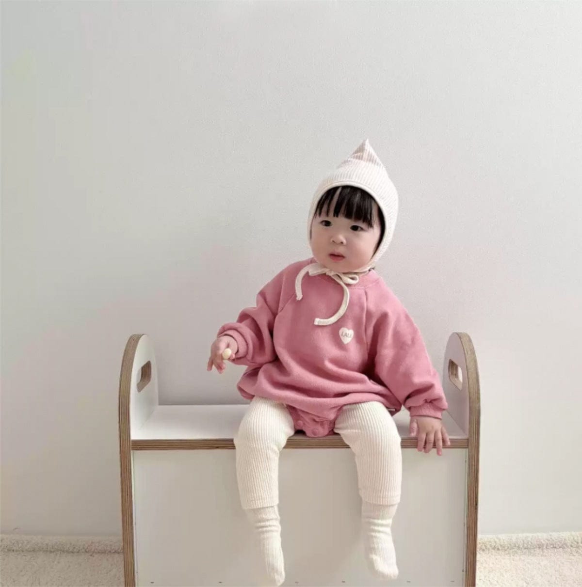 長袖ロンパース ハート刺繍ロンパース ラグラン袖 スウェット コットンボディスーツ【mh0010892】