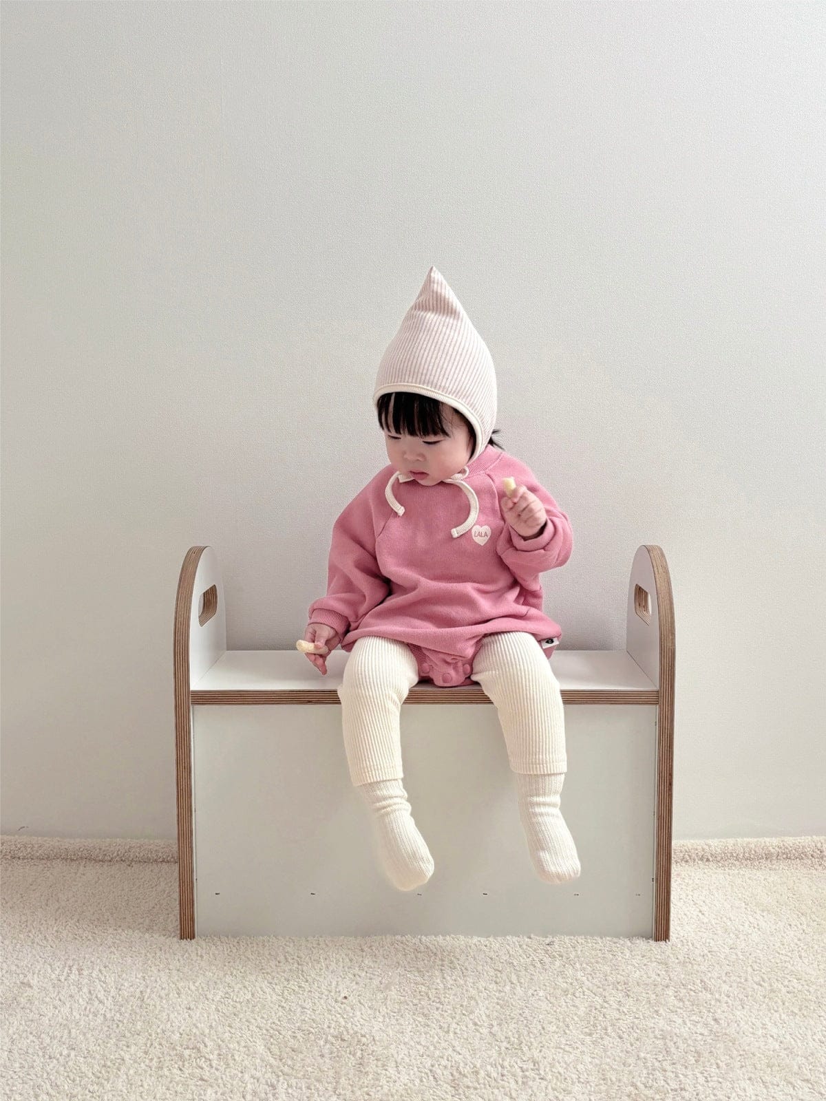 長袖ロンパース ハート刺繍ロンパース ラグラン袖 スウェット コットンボディスーツ【mh0010892】