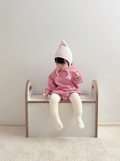 長袖ロンパース ハート刺繍ロンパース ラグラン袖 スウェット コットンボディスーツ【mh0010892】