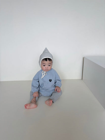 長袖ロンパース ハート刺繍ロンパース ラグラン袖 スウェット コットンボディスーツ【mh0010892】