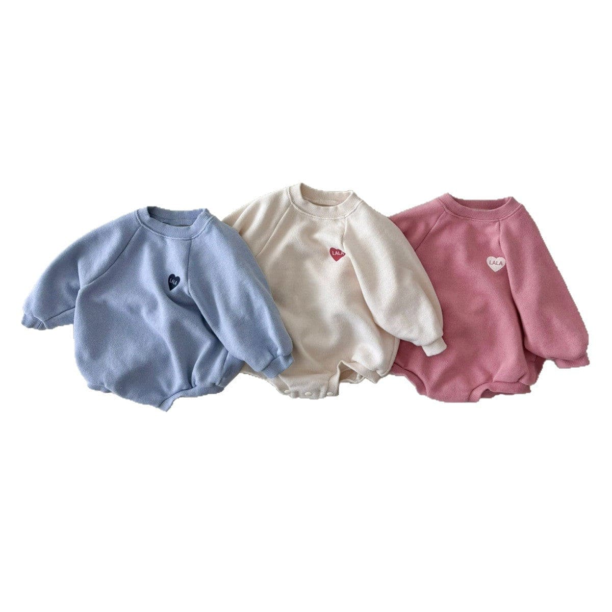 長袖ロンパース ハート刺繍ロンパース ラグラン袖 スウェット コットンボディスーツ【mh0010892】