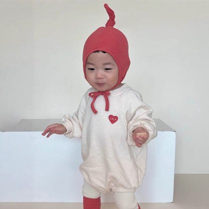 長袖ロンパース ハート刺繍ロンパース ラグラン袖 スウェット コットンボディスーツ【mh0010892】