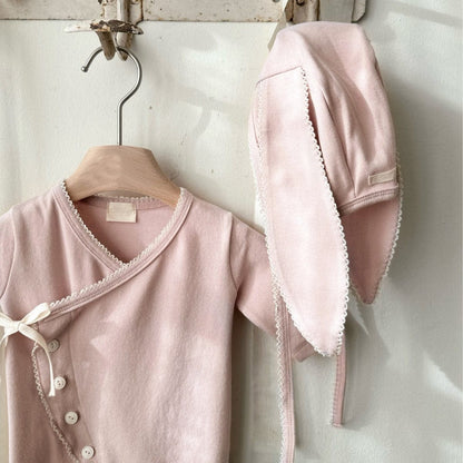 長袖ロンパース フロントリボンロンパース 足つきデザイン コットン新生児カバーオール【mh0010893】