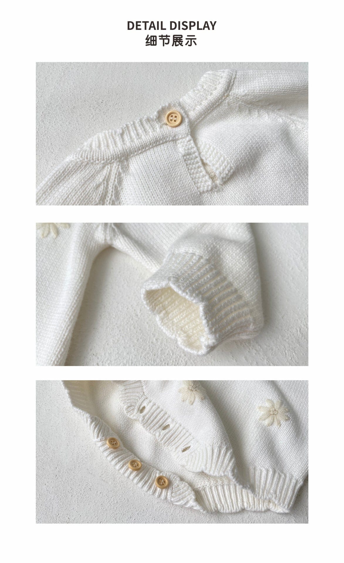 ニット・セーター ぷっくり刺繍フラワーニットトップス/ロンパース/ボンネット【mh0010898】